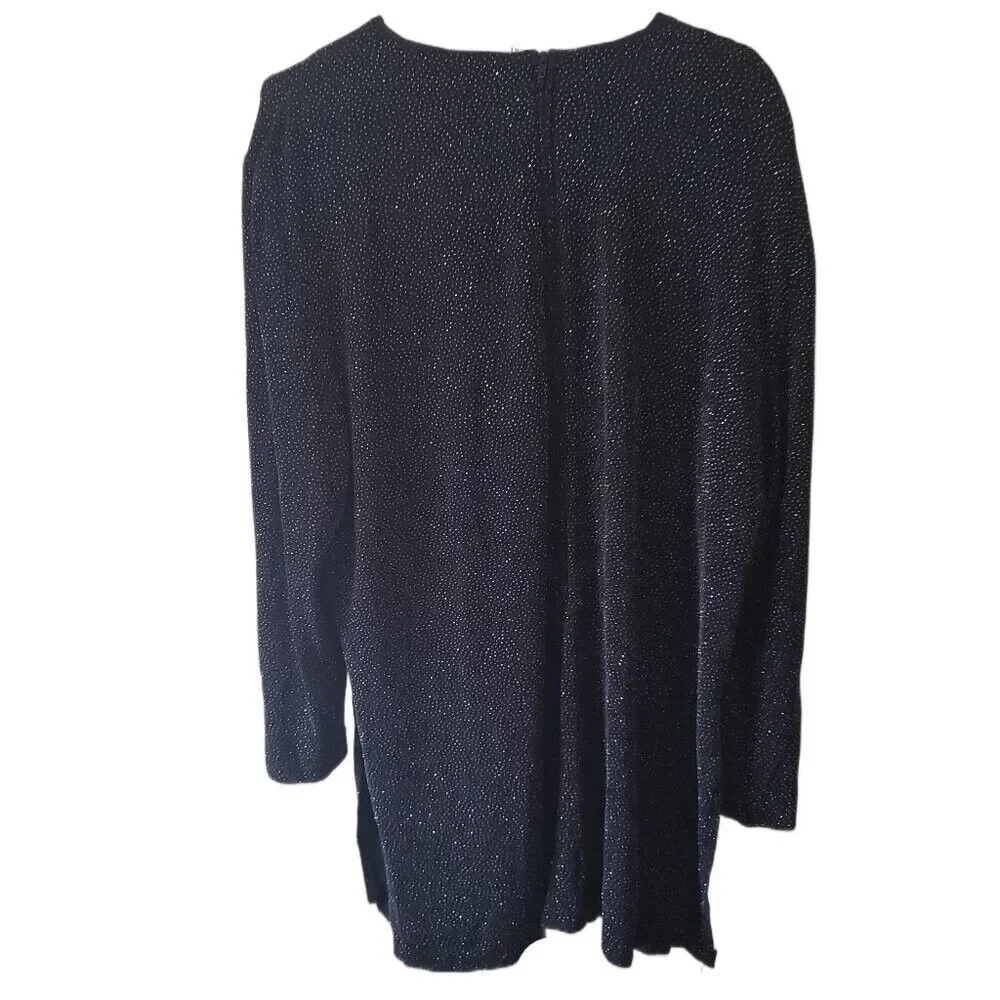 Blooming Rose Black Sparkly Faux Button Down Front Long Sleeve Blouse - Picture 2 of 3